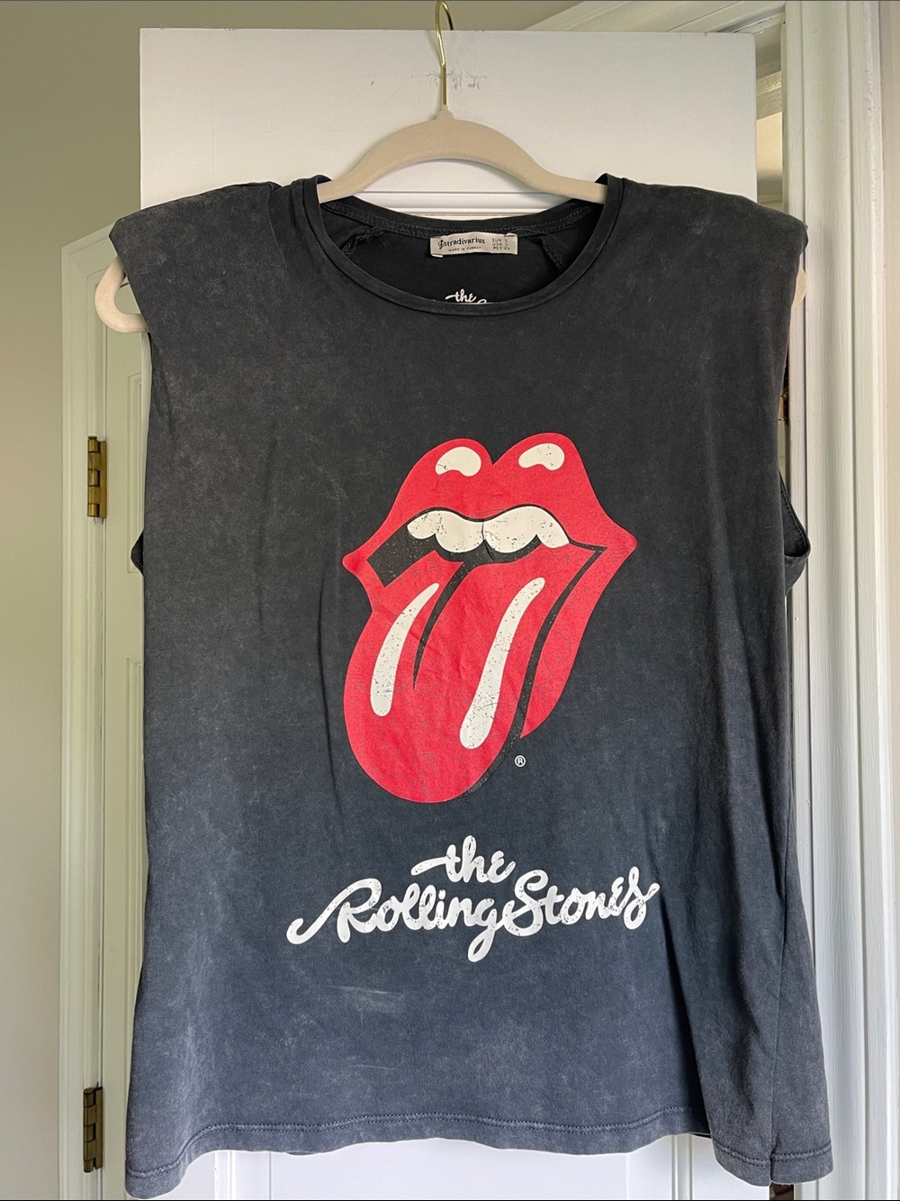 The Rolling Stones Black Muscle Tee with Padded Shoulders 100% Cotton